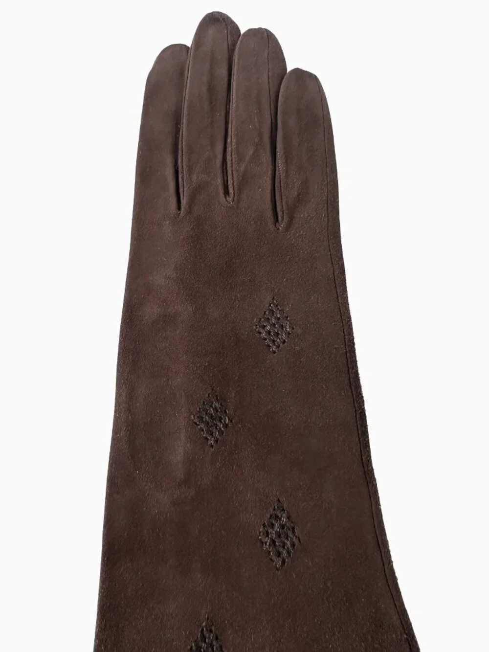 Vtg Le Gant Trefousse Brown Suede Kidskin Leather Gloves 7 Embroidered France
